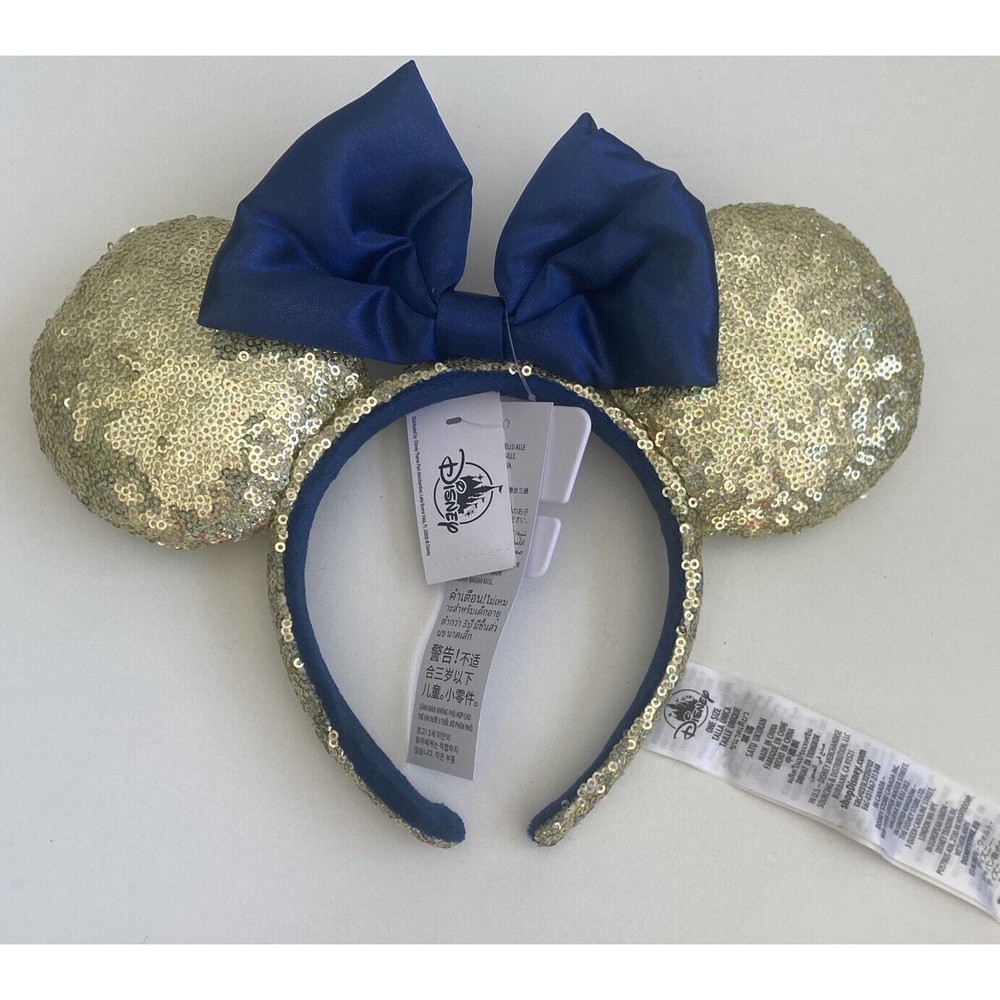 Disney Parks 50th Anniversary Bow EARS Headband Navy/Gold Shimmer 0/S NWT